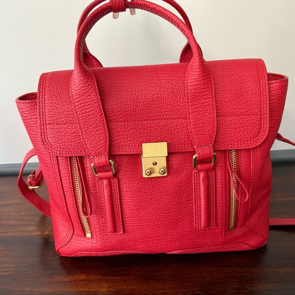SOLD- 3.1 Phillip Lim Pashli Medium Satchel Red Pebbled Leather Crossbody Bag - Picture 2 of 11